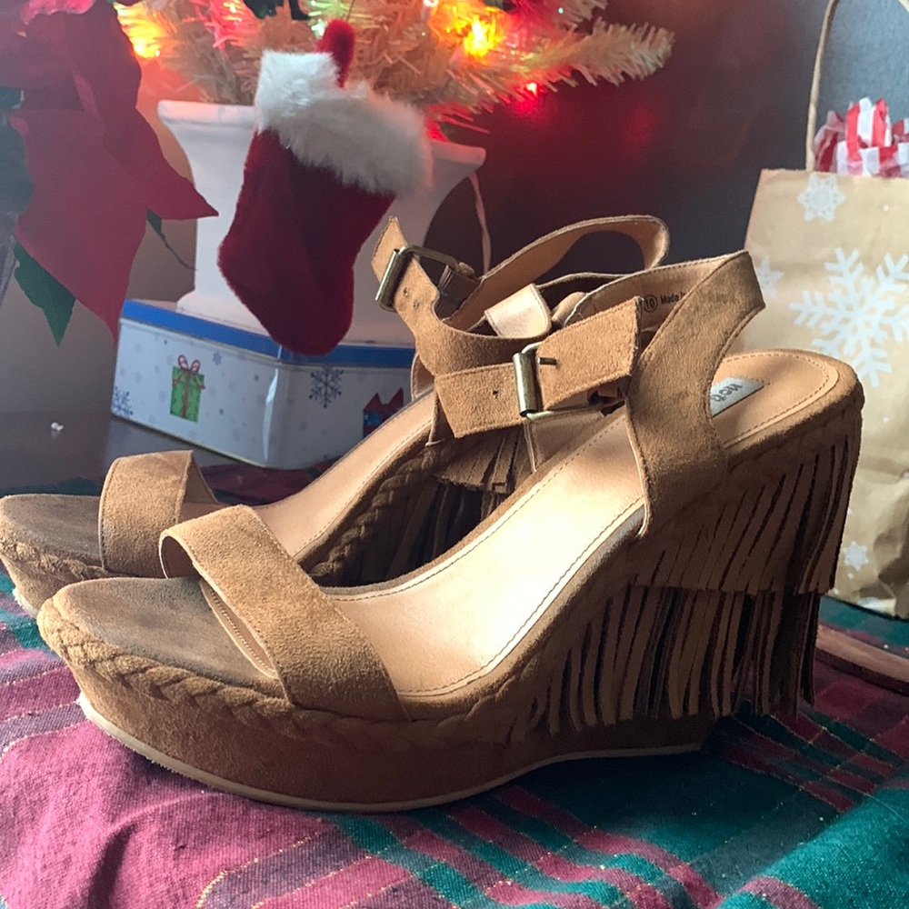 3 1/2 inch tan suede Not Rated wedges